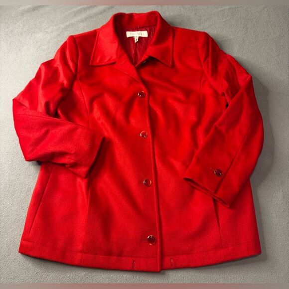 Escada Piacenza Wool Rabbit Angora Red Zip Jacket Blazer Coat Size 38 S M - Picture 1 of 16